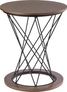 Tavolino Tondo Ø60x68 cm in MDF Motti Alma Noce Scuro e Nero
