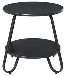Tavolino Basso 2 Ripiani Ø50x46,5 cm in Metallo e Legno Nero