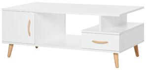 Tavolino Basso con Anta e Cassetto 100x50x40 cm in Legno Truciolare Bianco