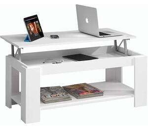 Tavolino Basso con Piano Sollevabile 100x50x43/54 cm in Legno Ambit Lift Bianco