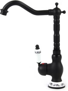 Rubinetto da cucina - Miscelatore monocomando - Design retrò - Acciaio inossidabile e ottone - Nero