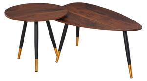 Set 2 Tavolini a Forma di Goccia in Legno Noce
