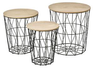 Set 3 Tavolini Ripiano Rimovibile in Acciaio e MDF Legno