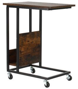 Tavolino da Salotto 55x35x69 cm con Ruote in Metallo e Legno Marrone