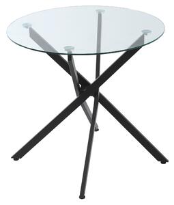 Tavolino da Salotto Ø80x75 cm con Piano in Vetro Gambe in Metallo Nero