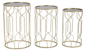 Tavolinetti Glam Lignes Tris Ø40x63-35x57,5-30x53,5 cm in Ferro e Vetro Oro