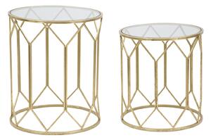 Tavolinetti da Caffé Oro Coppia Ø50x60-45x50 cm in Ferro e Vetro Oro