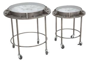 Tavolo da Caffé Bolt Coppia Ø59,5x64-45x52 cm Legno e Ferro Grigio
