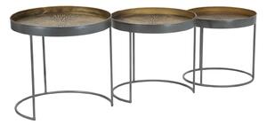 Tavolinetti Bassi Opis Set 3 Pz Ø50,5x48-46x43-40,5x38 cm in Ferro Nero e Bronzo