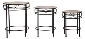 Tavolinetti Essential Tris Ø46x58-40x50-34x44 cm in Ferro e MDF Nero e Marrone