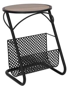 Tavolinetto Porta Giornali Ø35x50 cm in Ferro e MDF Nero e Marrone