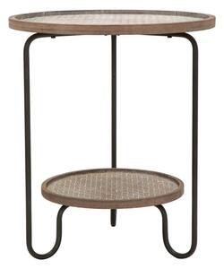 Tavolinetto Arex 2 Ripiani Ø48x54,5 cm in Ferro e MDF Nero e Marrone