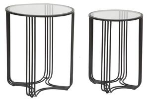 Tavolinetti Dublino Coppia Ø50,5x61,5 - 40,5x57 cm in Ferro e Vetro Nero
