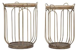 Tavolinetti Marrakech con Contenitore Coppia Ø52x66,5 - 45,5x62,5 cm in Ferro MDF Marrone