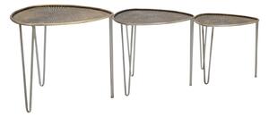 Tavolinetti Delhi Set 3 Pz Ø53,5x54x47-45,5x46x41-38x38x35 cm in Ferro Nero e Bronzo