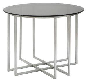Tavolinetto da Caffé Oslo Ø58x43 cm in Ferro e Vetro Argento e Nero