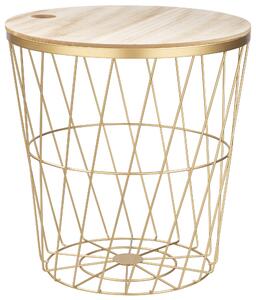 Tavolino Ø38x40 cm in Metallo Top in Legno Oro