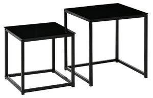Set 2 Tavolini Moderni Piani in Vetro Temperato Nero