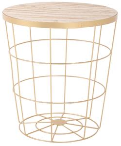 Tavolino Ø38x40 cm in Metallo Top in Legno Oro