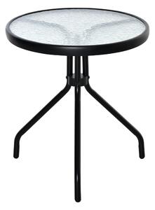 Tavolino da Giardino Ø50x55 cm Piano in Vetro Struttura in Metallo Nero