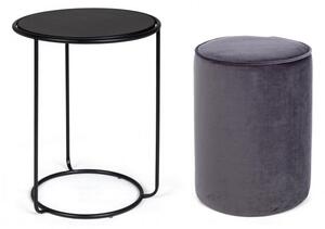 Set 2 Tavolino-Pouf Annika Grigio Scuro in Tessuto effetto Velluto