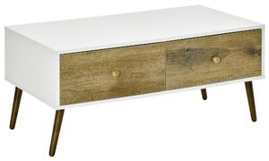 Tavolino Basso 4 Cassetti 100x53,5x45 cm in Truciolare e Legno di Faggio Bianco