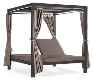 Gazebo letto da giardino 200x150 cm struttura in alluminio con schienale regolabile e tende perimetrali frangivista Luxury - Black