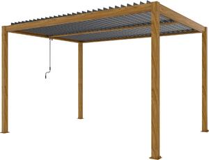 Milani Home - pergola bioclimatica a doppia lamella Comet, 3 x 4 m, in alluminio, lamelle orientabili, effetto legno