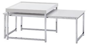 Set di 2 tavolini in legno/metallo quadrati bianchi moderni | Wohnling
