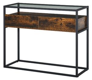 Consolle Fissa 100x35x76 cm in Metallo e Legno con Piano in Vetro