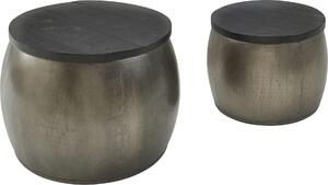 Set di 2 tavolini in legno massiccio mango rotondi argento | Wohnling