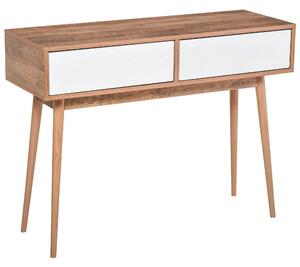 Consolle Ingresso 2 Cassetti 100x35x75 cm in Legno Bianco e Teak