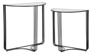 Console Dublino Coppia 81x40,5x82 - 71x35,5x72 cm in Ferro e Vetro Nero