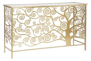 Console Albero della Vita 141,5x40,5x81,5 cm in Ferro MDF e Specchio Oro