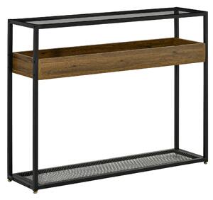 Tavolo Consolle Ingresso 108x28x85 cm in Acciaio e Legno Marrone Rustico