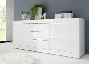 Credenza Mobile da Salotto 2 Porte 3 Cassetti 210x43x86cm TFT Basic Bianco Lucido