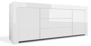 Credenza Mobile da Salotto 2 Porte e 3 Cassetti 190x50x82cm TFT Amber Bianco Lucido