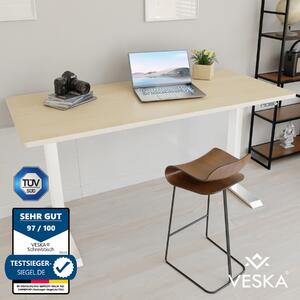 Scrivania regolabile in altezza (140 x 70 cm) - Scrivania Sit & Stand - Scrivania elettrica regolabile in altezza con touchscreen e gambe in acciaio - Bianco/bambù