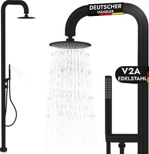 Doccia da giardino in acciaio inox V2A AISI 304 acqua calda acqua fredda con doccetta 20cm doccia a pioggia doccia da piscina doccia da esterno sauna da giardino nero