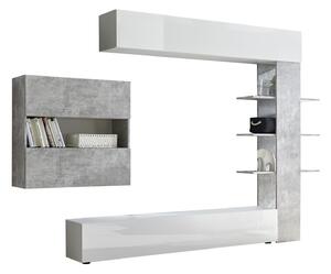 Parete Attrezzata Mobili Soggiorno Mobile TV Libreria 2 Pensili TFT Akira 1 Bianco e Cemento