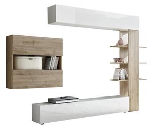 Parete Attrezzata Mobili Soggiorno Mobile TV Libreria 2 Pensili TFT Akira 1 Bianco e Rovere