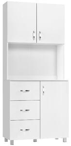Credenza 2 Armadietti 1 Ripiano 3 Cassetti 80x39,5x193,5 cm in Legno Bianca
