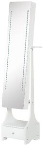 Armadio Portagioie a Specchio con Luci LED 37x30x158 cm in MDF Bianco