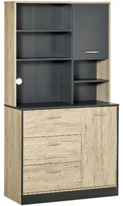 Mobile da Cucina Credenza 4 Ripiani in Legno Rovere e Nero 90x39x169 cm