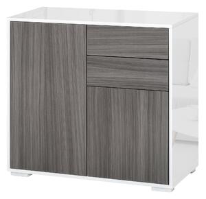 Mobile Multiuso 79x36x74 cm 2 Cassetti 2 Ante Grigio e Bianco
