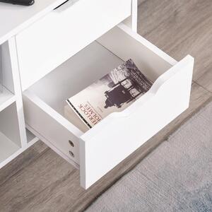 Mobile TV 1 Anta 3 Cassetti e Vani Aperti 120x28x44 cm in Legno Bianco