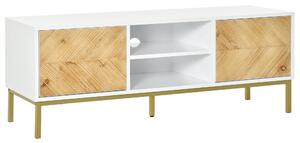 Mobile TV 2 Ante e Vano Centrale 120x40x44,6 cm in Legno Bianco e Oro