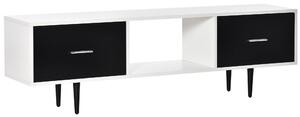 Mobile TV in Legno Truciolato e Metallo 140x30x42 cm Bianco e Nero