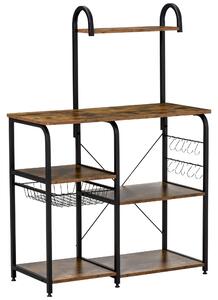 Mobile Cucina 4 Ripiani 90x40x132 cm in Metallo e Legno Marrone Rustico