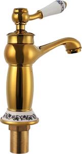 Rubinetto da cucina - Bocca di erogazione - Maniglia in Vetroceramica - Altezza 12,2 cm - 2 tubi di collegamento da 50 cm - Maniglia 11,5 cm - Ottone - Oro